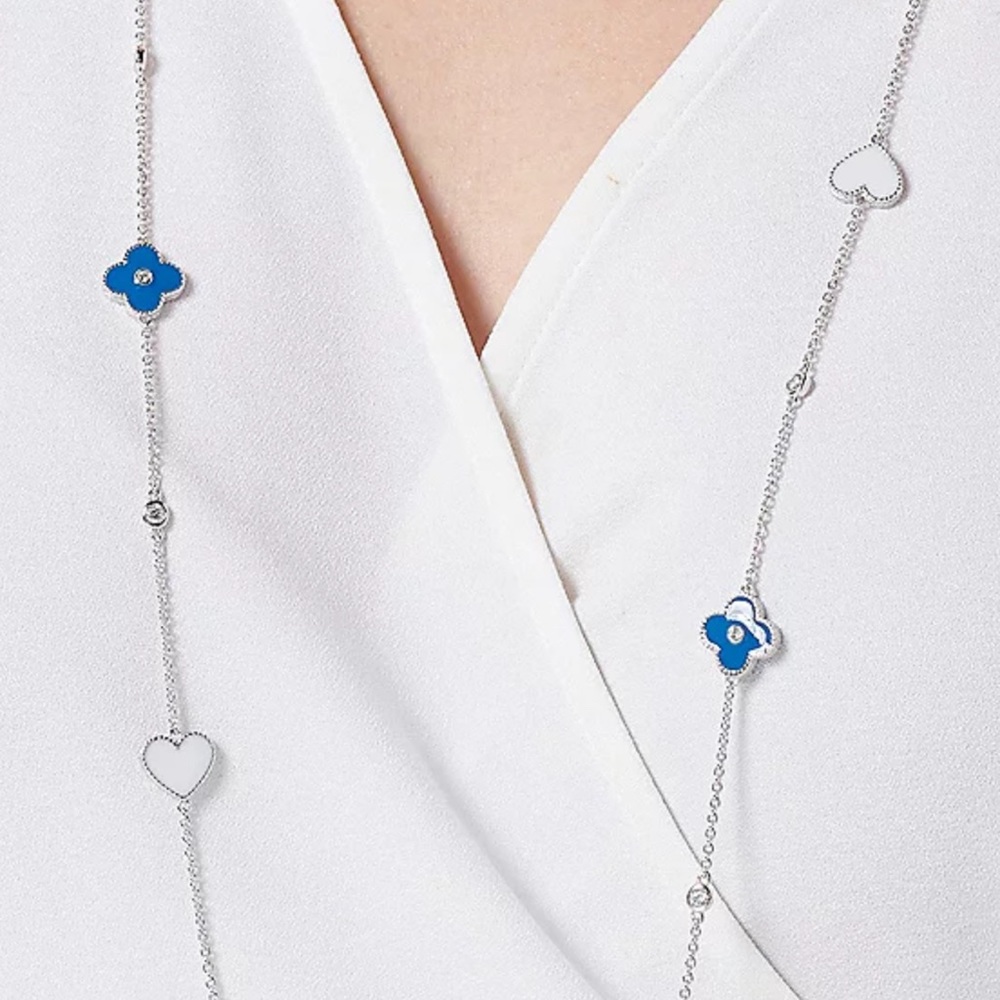 Diamonique Enamel Motif 36” Sterling Silver Necklace NIB